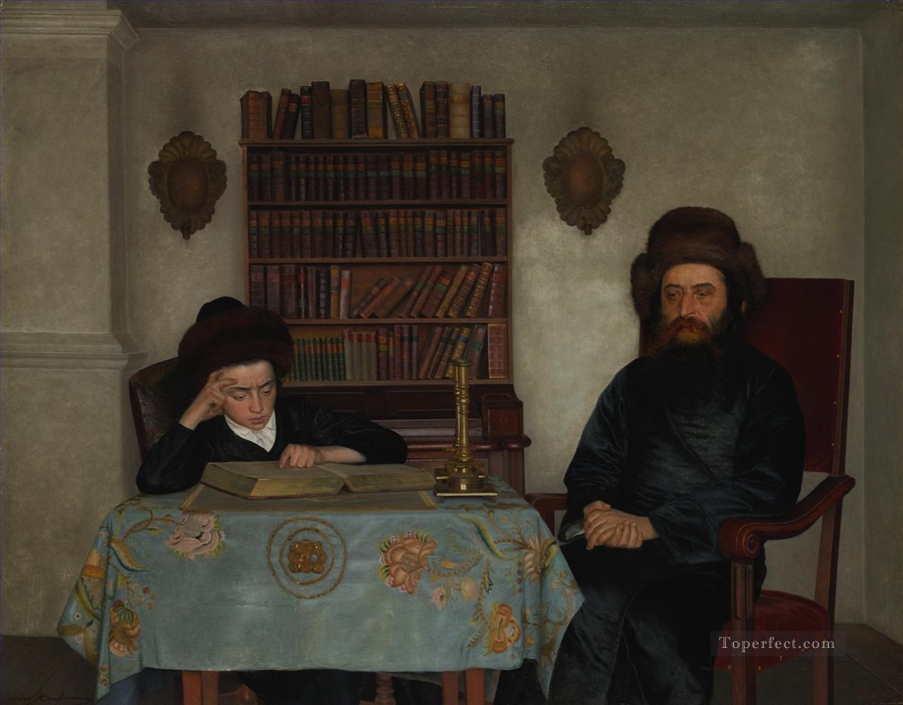 ラビと若い学生イシドール・カウフマン ハンガリー系ユダヤ人油絵